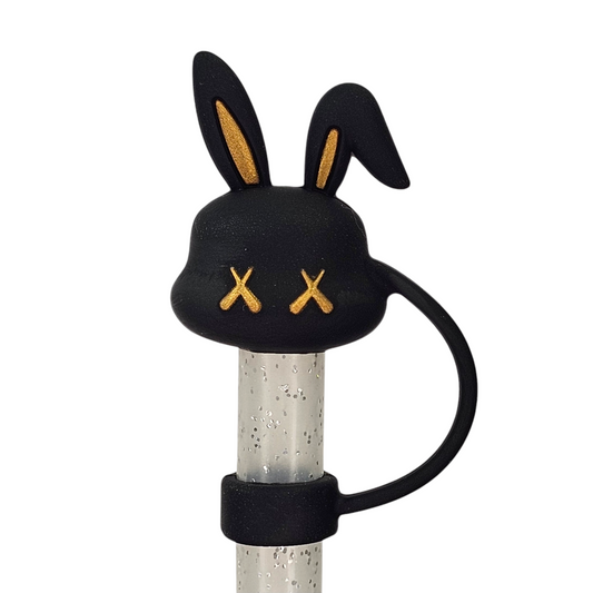 Black and Gold Easter bunny 3D Silicone Straw Topper  - Straw Cover. Fits 10mm and Stanley tumbler straws. 