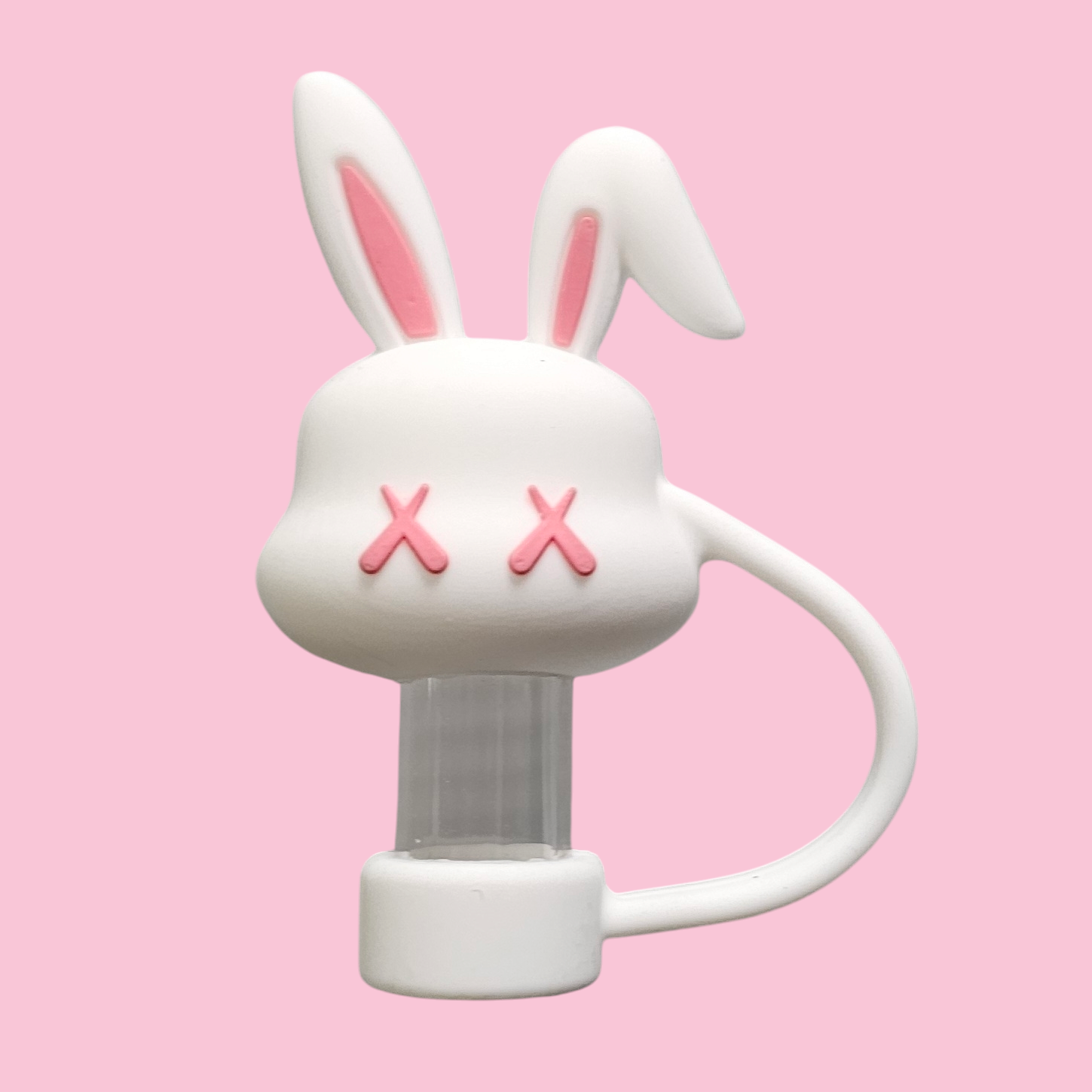 White and pink Easter bunny 3D Silicone Straw Topper  - Straw Cover. Fits 10mm and Stanley tumbler straws.