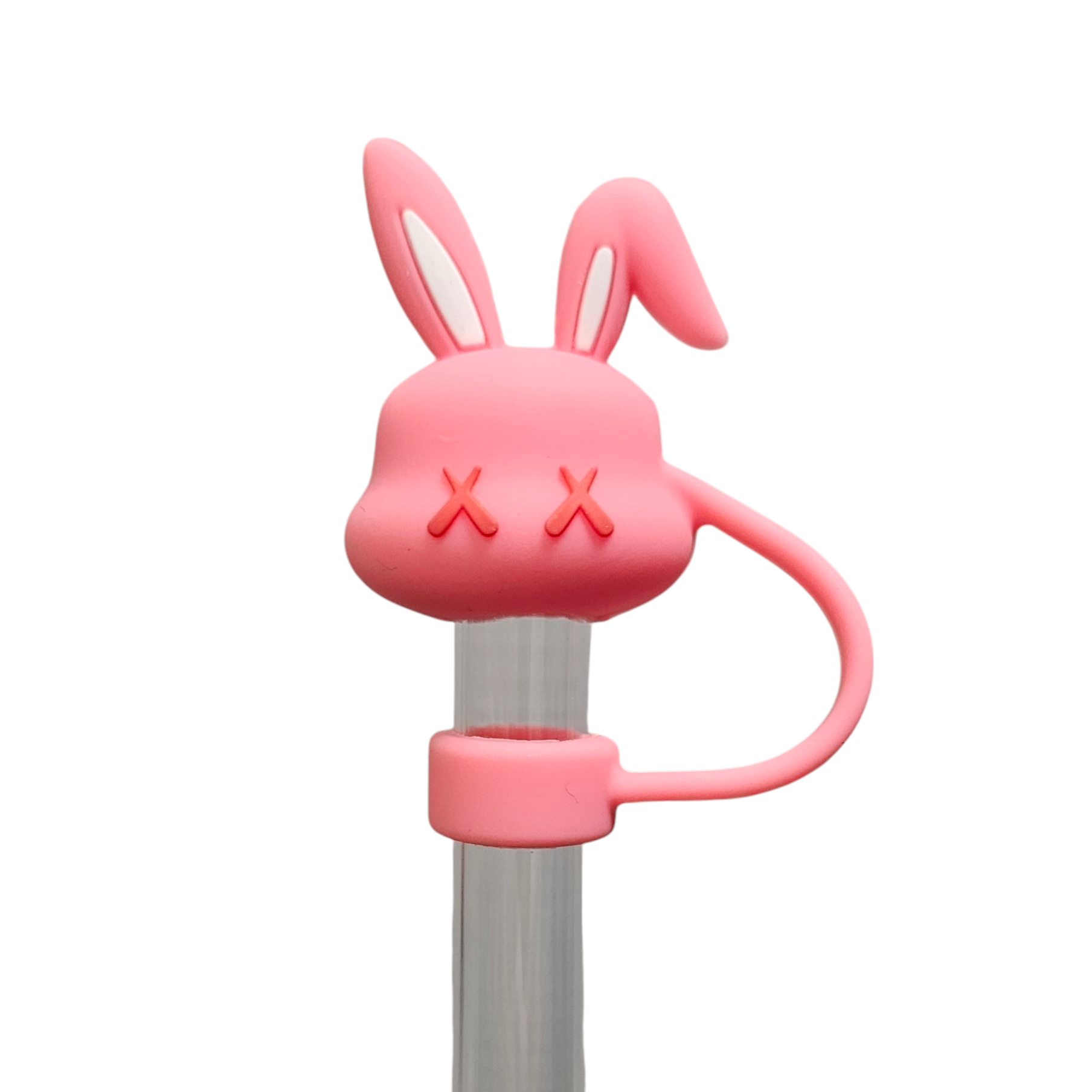 Pink Easter bunny 3D Silicone Straw Topper  - Straw Cover. Fits 10mm and Stanley tumbler straws.