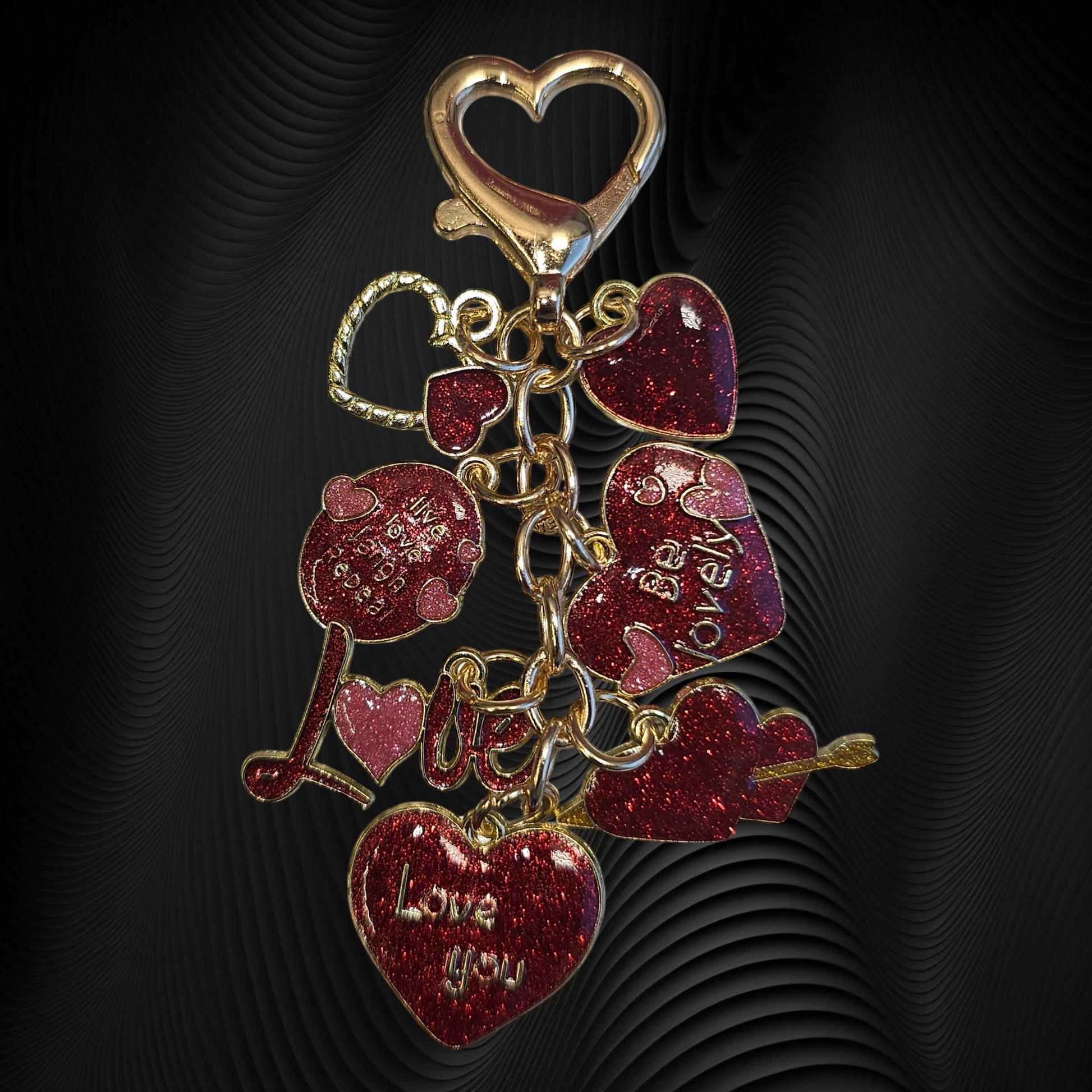 Red, Pink, and Gold Glitter Hearts Valentine's Day Straw Charm  - Straw Dangle. Valentine's Day Tumbler Straw Charm  - Love You