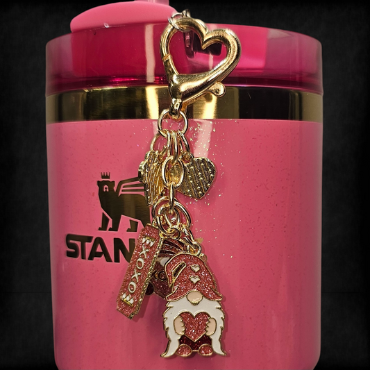 Pink Glitter Valentine's Day Gnome Charm Pendant  - Tumbler Charm 