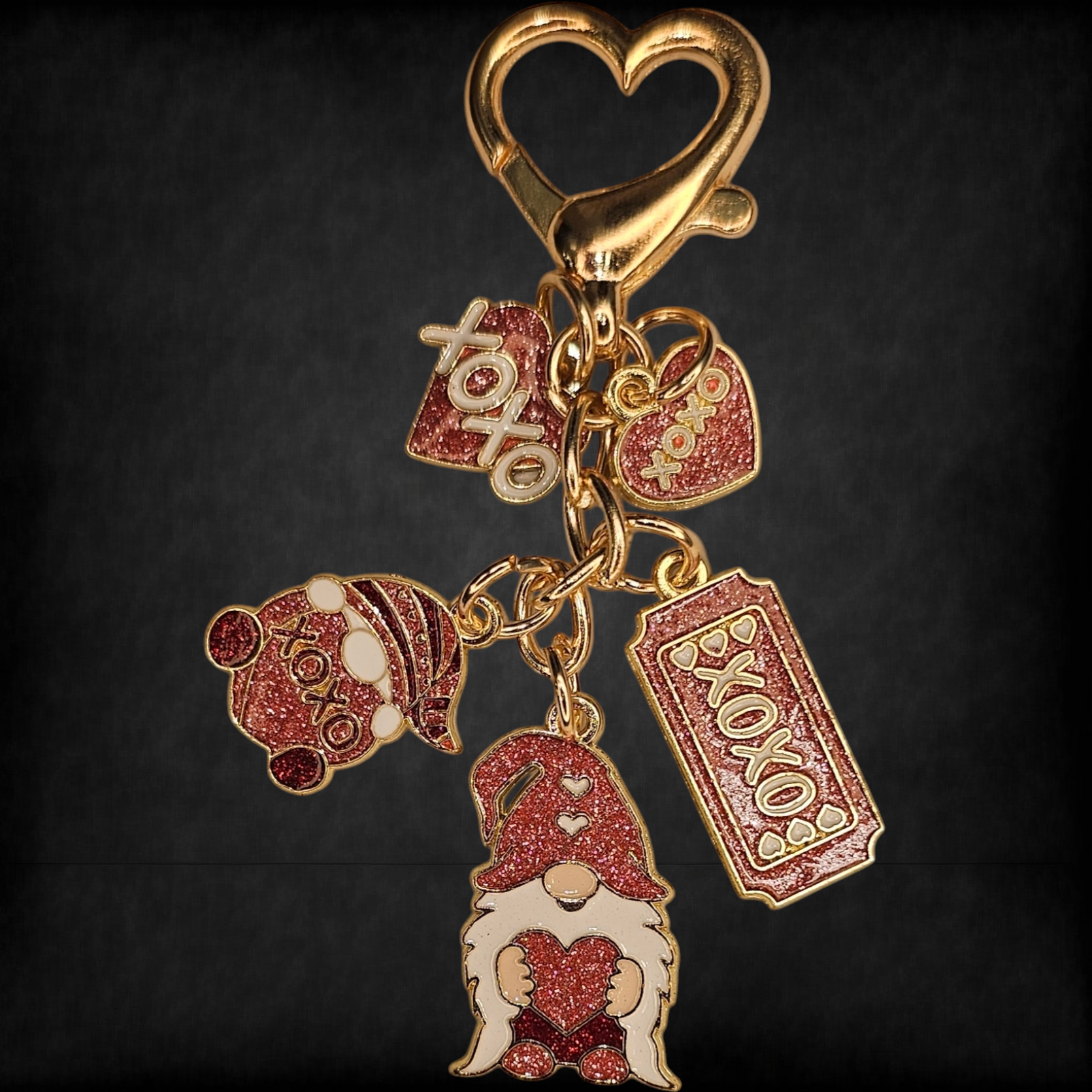 Pink Glitter Valentine's Day Gnome Charm Pendant  - Tumbler Charm 