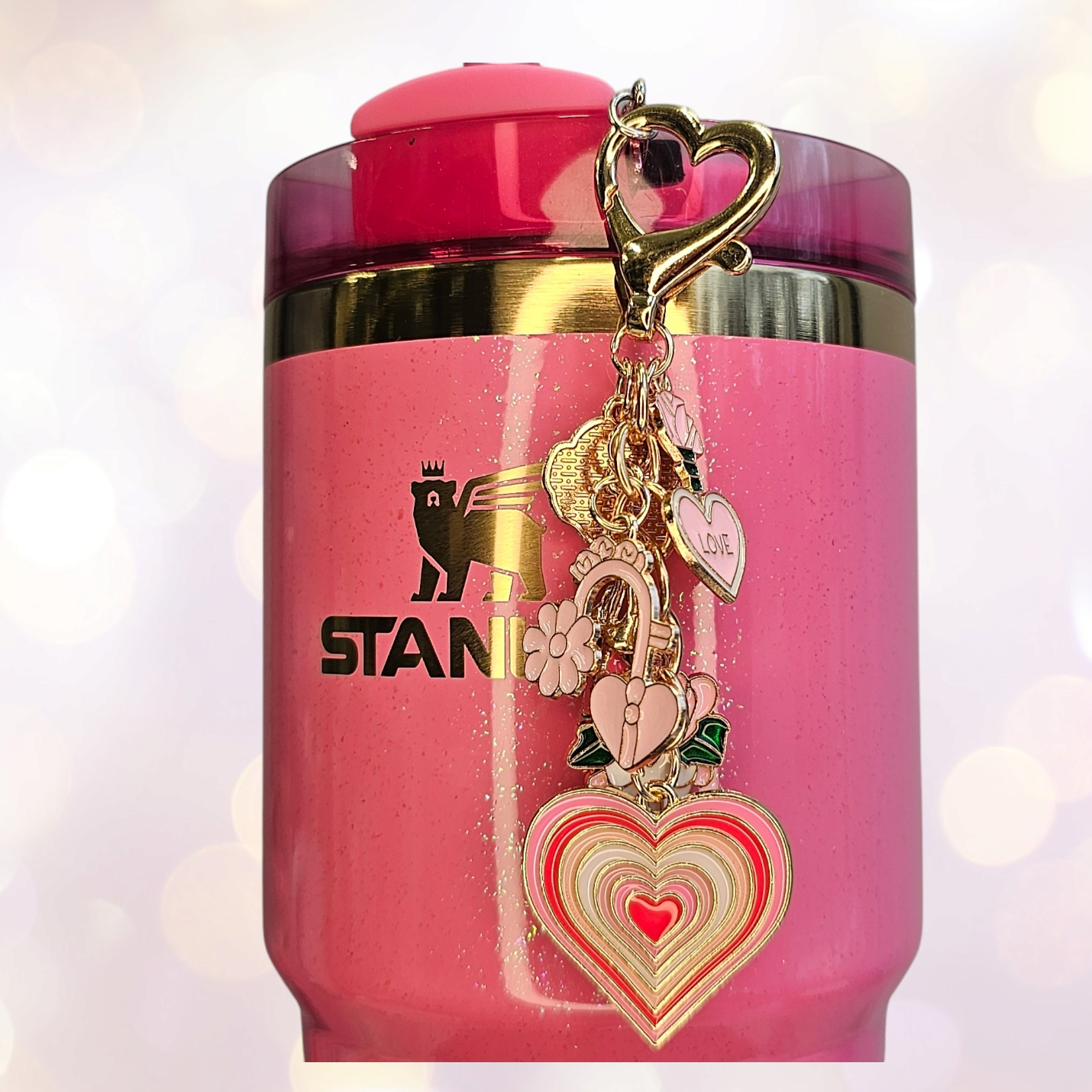 Red, Pink, and White Hearts and Roses Valentine's Day Tumbler Straw Charm  - Straw Dangle. 