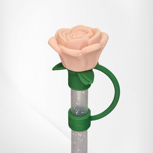 Peach Rose 3D Silicone Straw Topper  - Straw Cover. Fits 10mm and Stanley Straws. 