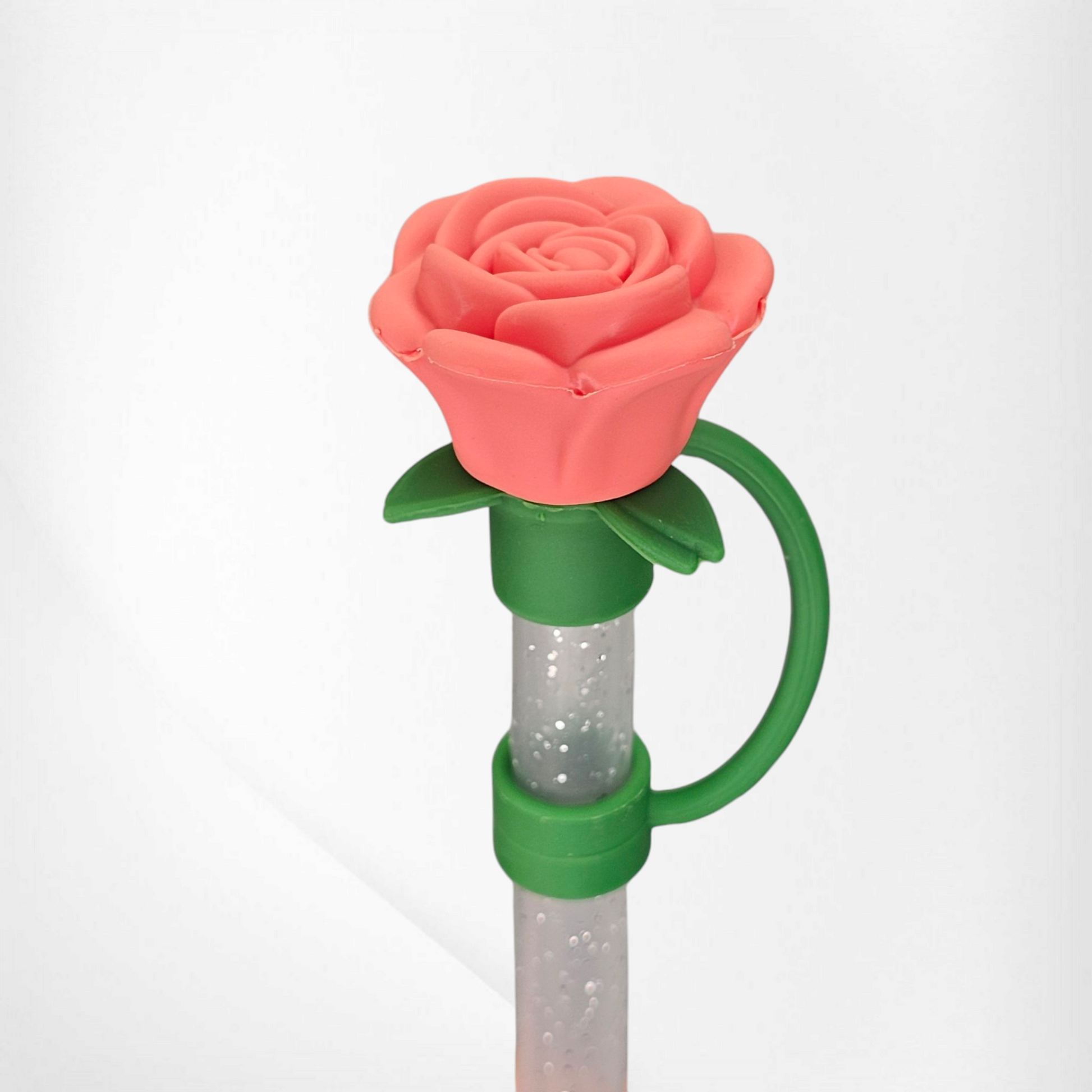 Coral Pink Rose Straw Topper - Straw Cover. Fits 10mm and Stanley Straws. 