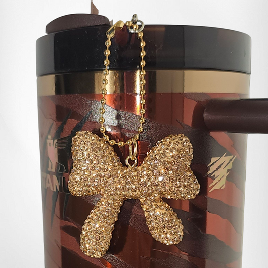 Gold Glitter Ribbon Bow Tumbler Charm. Can be used as a straw charm or cup handle charm. 