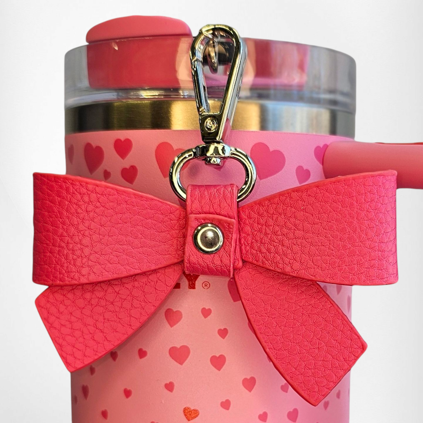 Luxury faux leather Barbie Pink ribbon Bow Tumbler Straw Charm. 