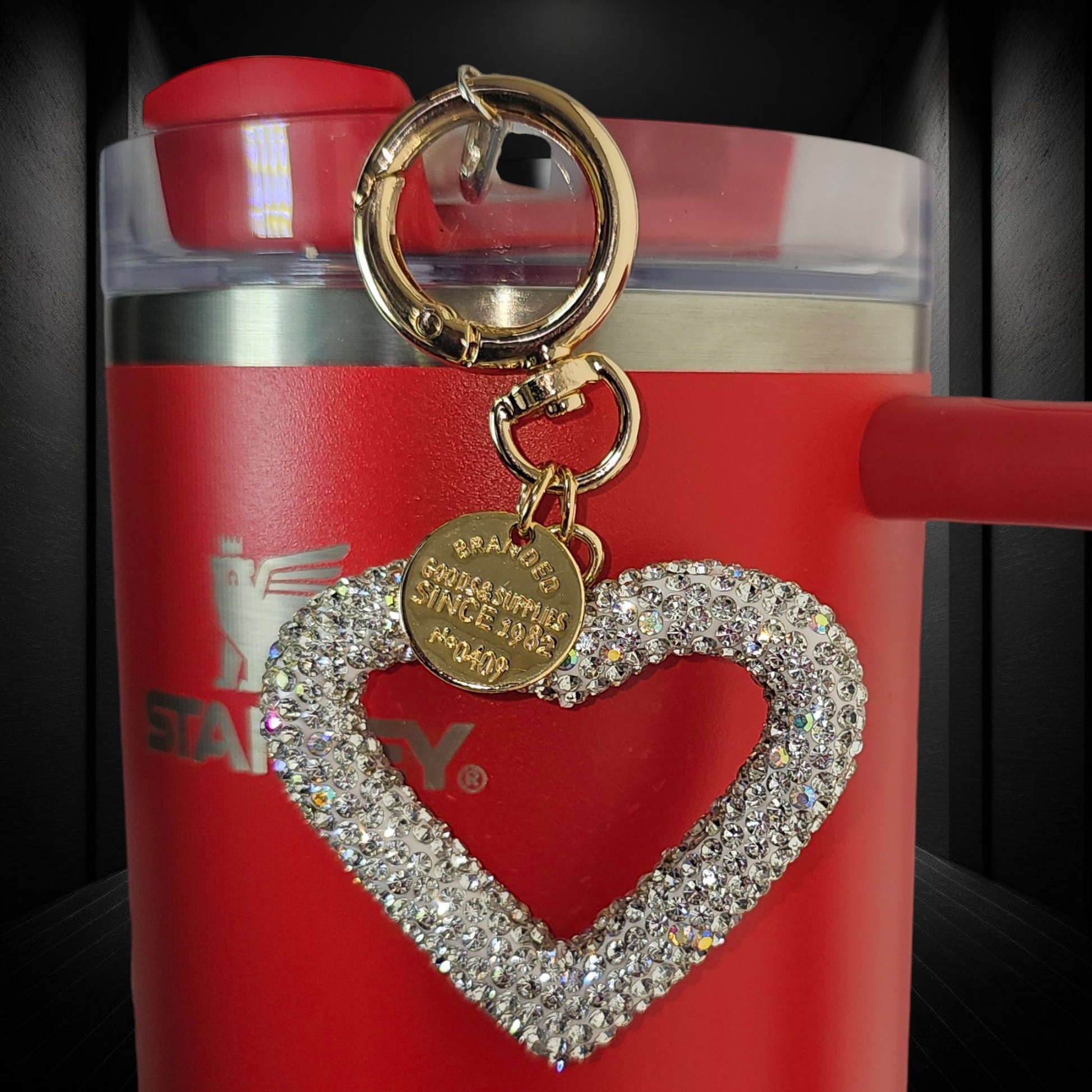 Silver Heart rhinestone glitter heart charm pendant. Use as a tumbler straw charm, purse charm, backpack charm, keychain charm, bag charm. 