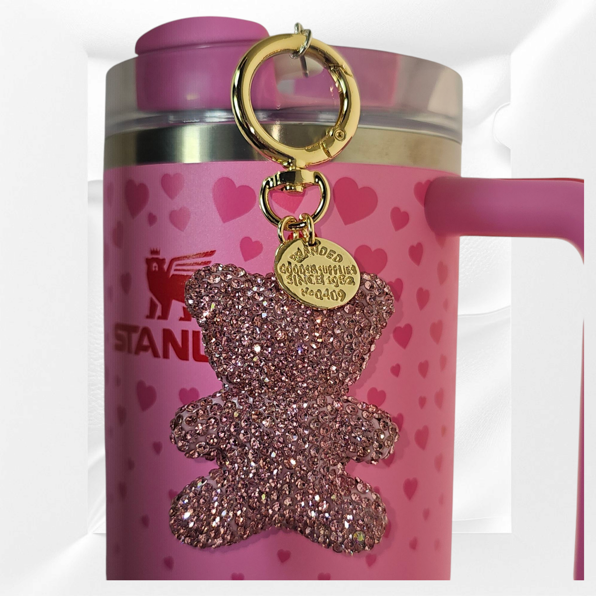 Luxury Glitter Pink Teddy Bear Tumbler Straw Charm. 