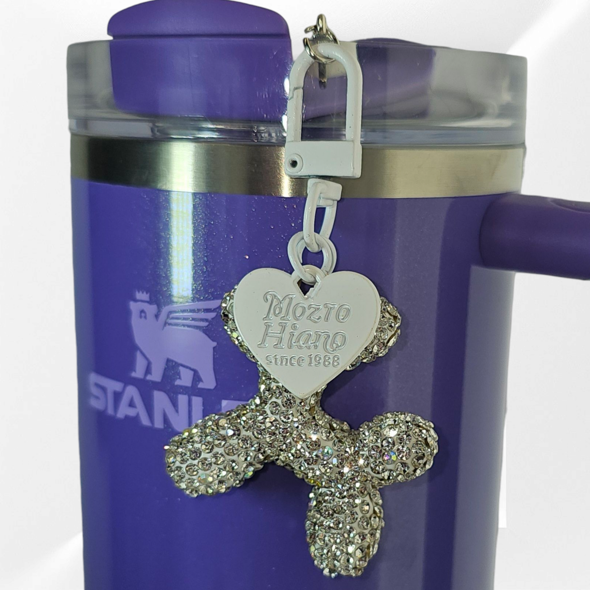 Rhinestone Glitter silver and white balloon dog tumbler charm. 