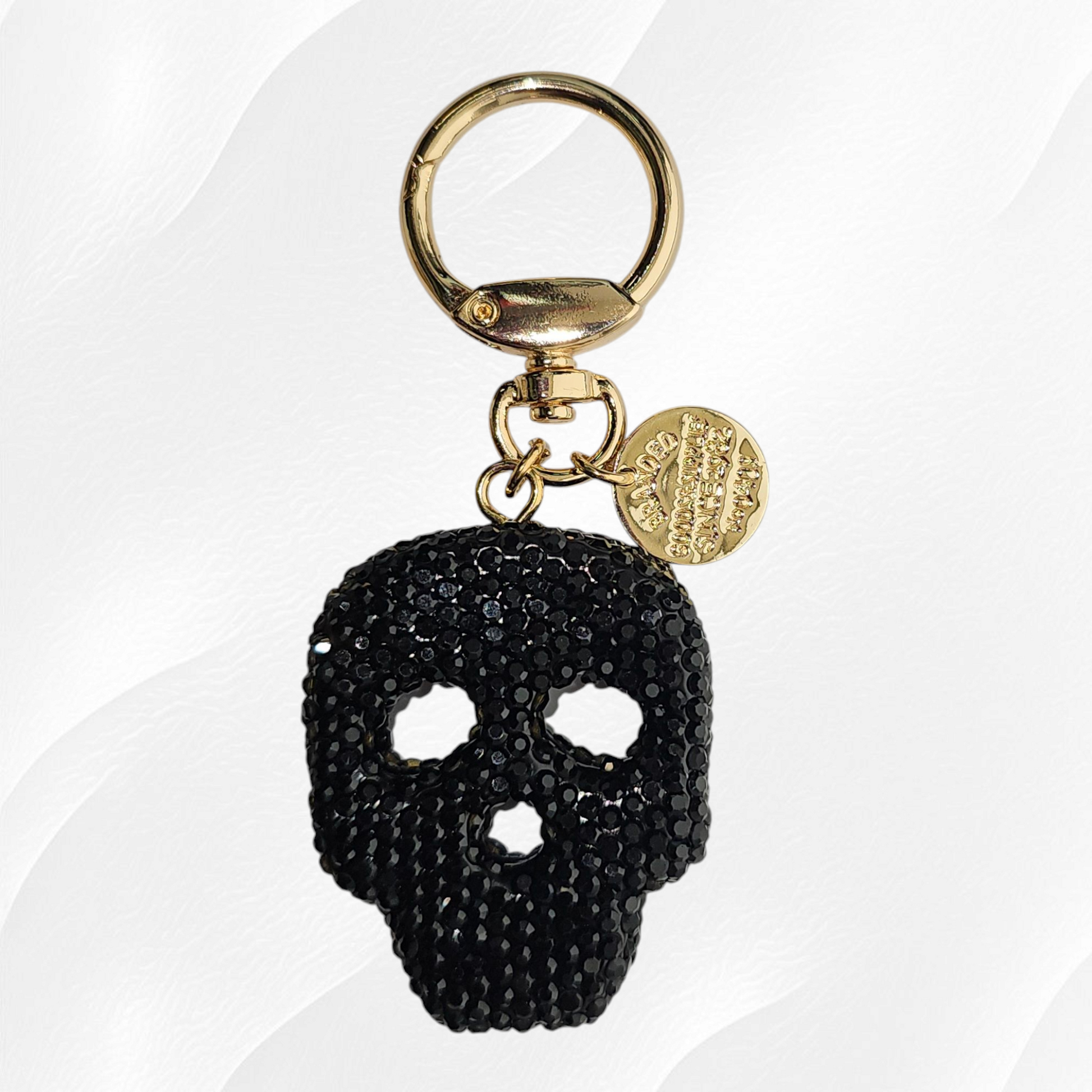 Black glitter Skull Charm with gold swivel keyring tumbler straw charm
