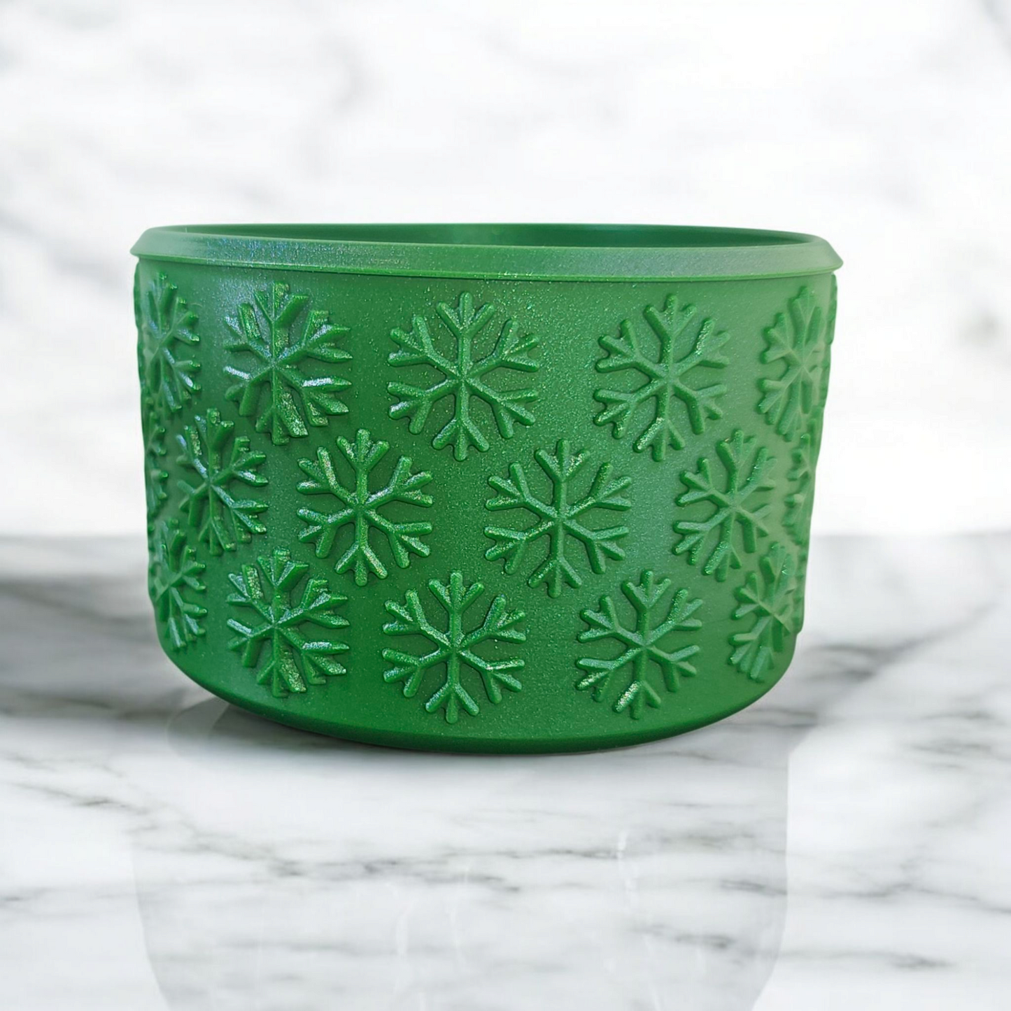 Green Shimmer Snowflake Textured Silicone Tumbler Boot by Southern Creative Glamour 