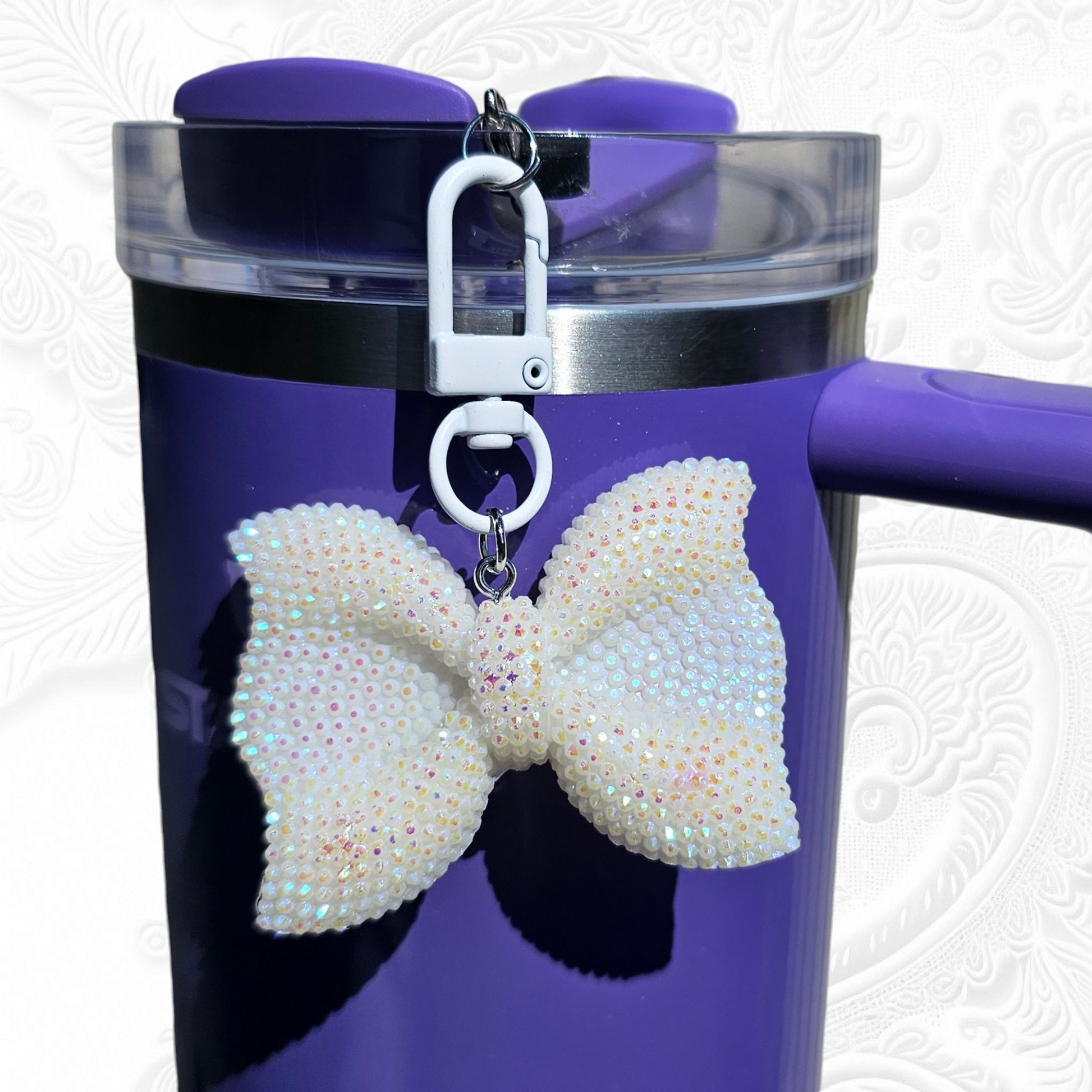 Glitter white Bow Tie Tumbler Charm