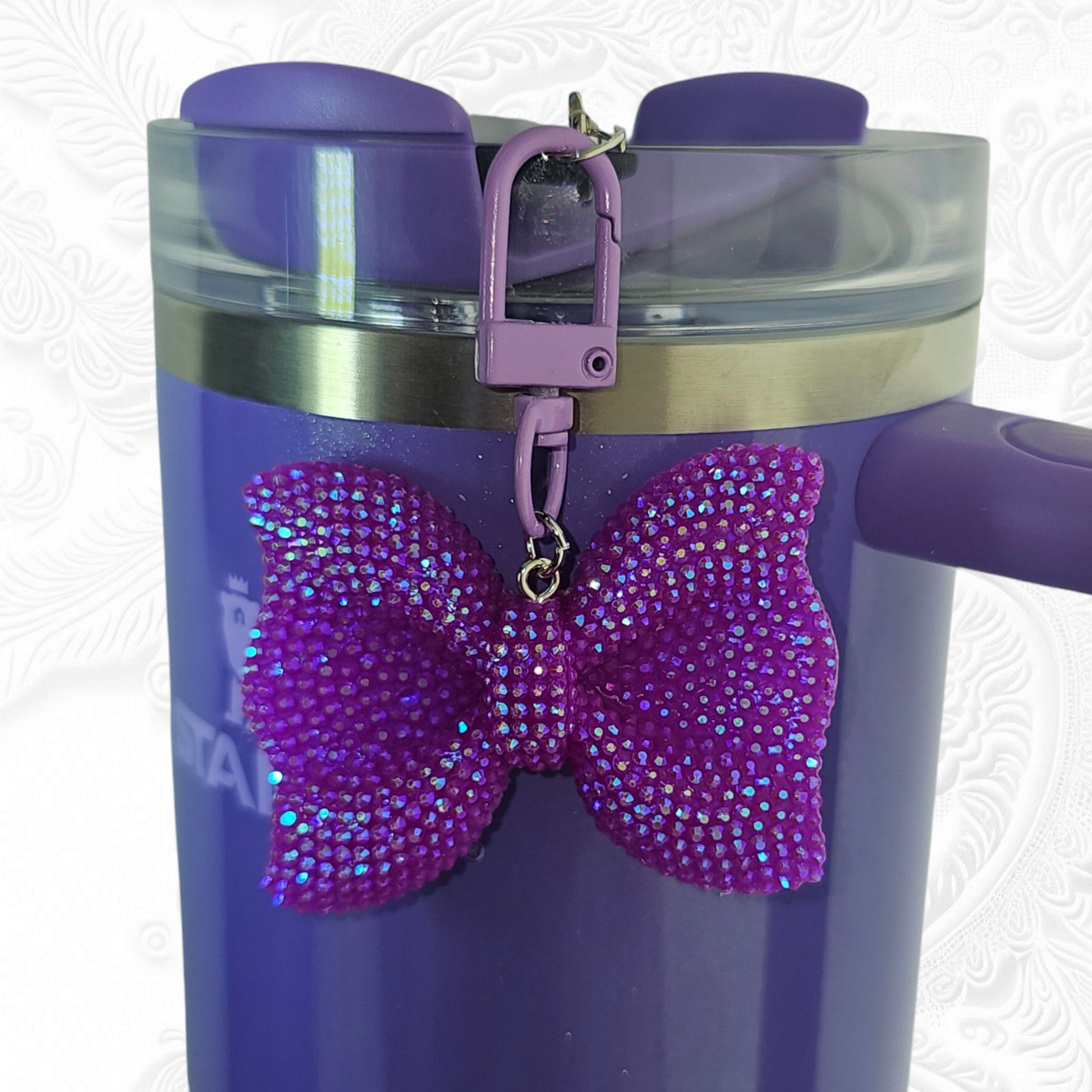 Glitter purple Bow Tie Tumbler Charm. 