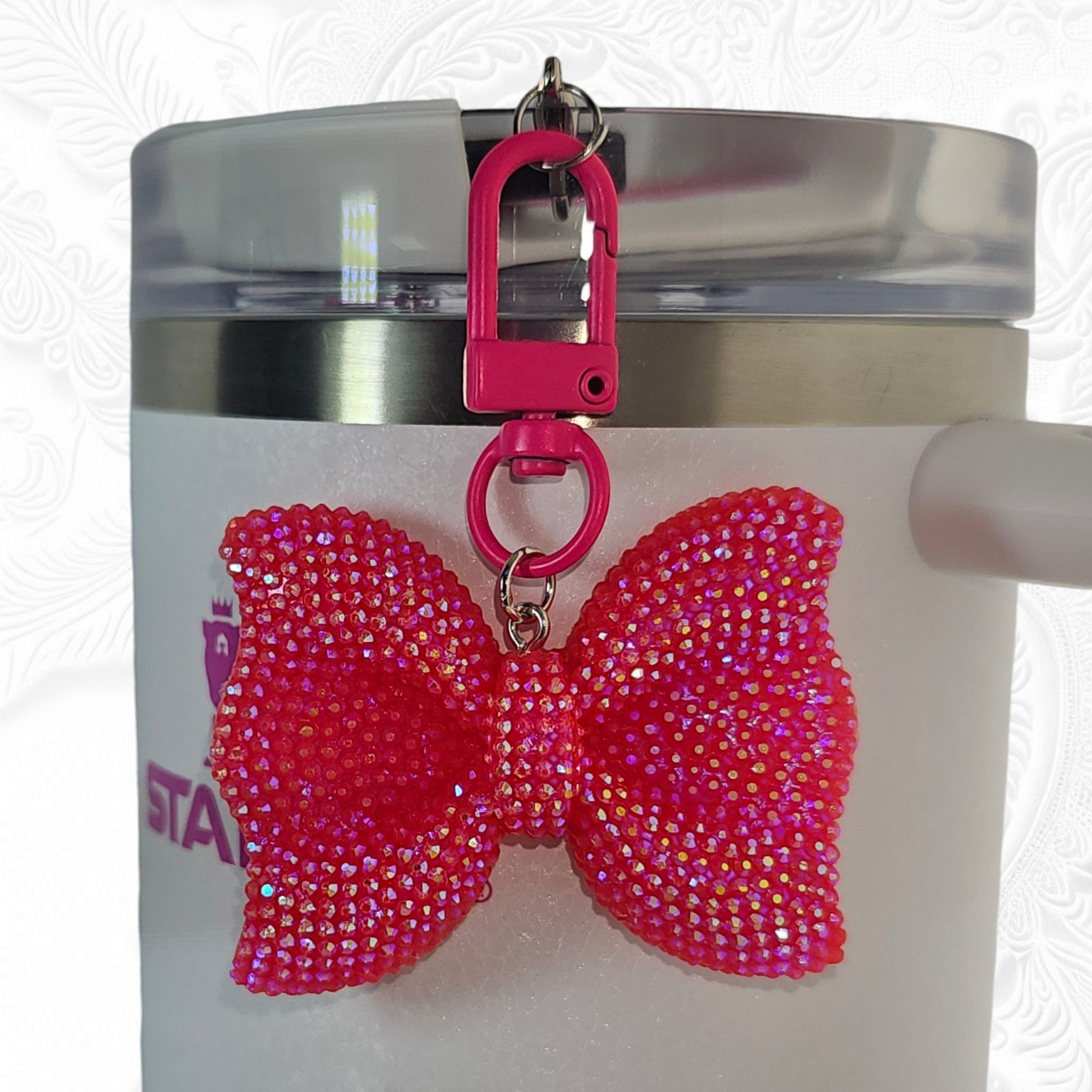 Glitter rose red Bow Tie Tumbler Charm