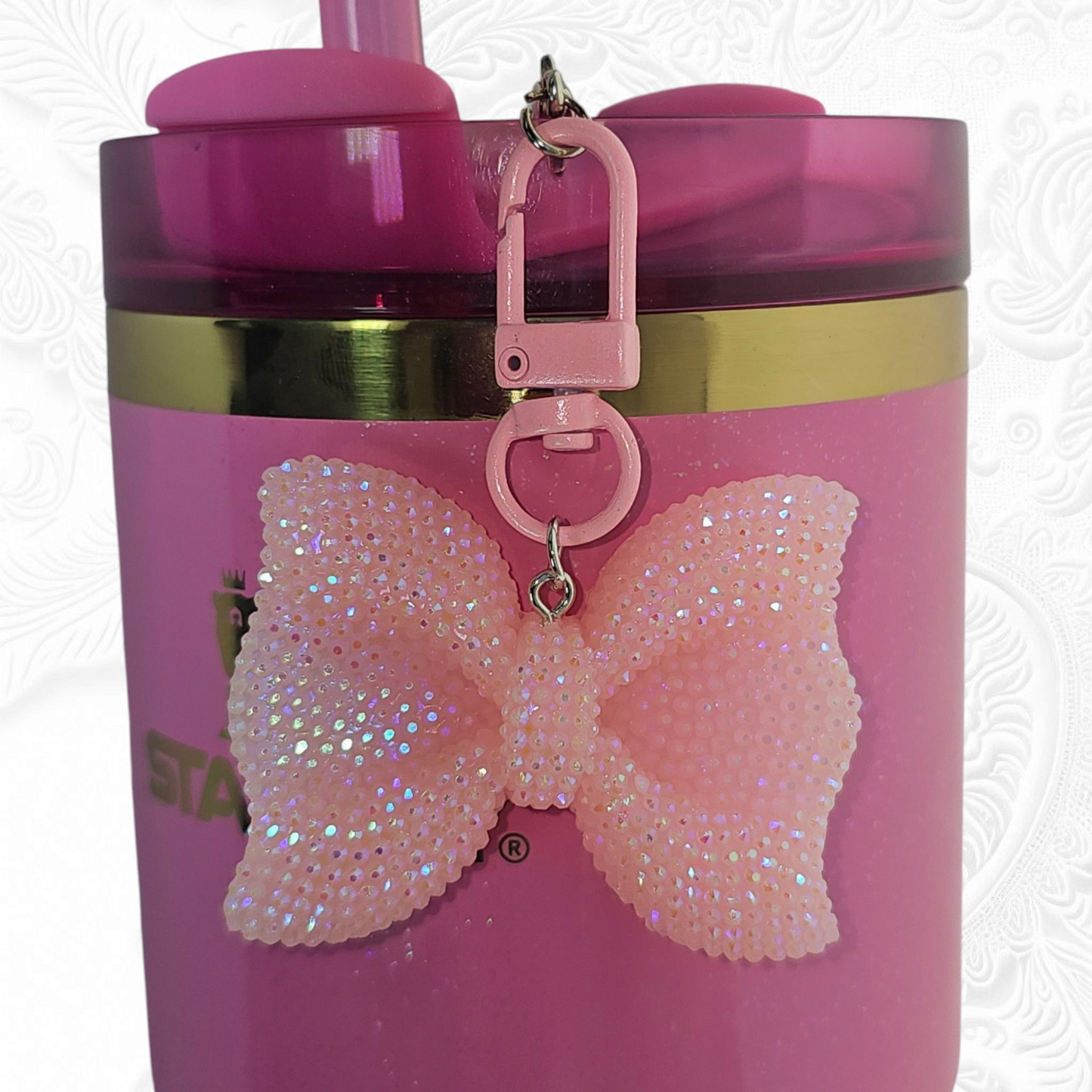 Glitter pink Bow Tie Tumbler Charm