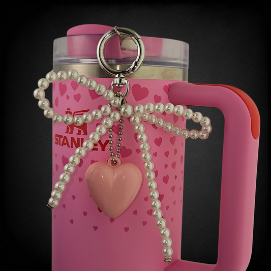 Beaded Ribbon Bow and pink Heart Tumbler Charms