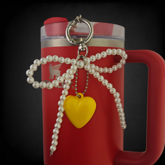 Beaded Ribbon Bow and Yellow Heart Tumbler Charms. 