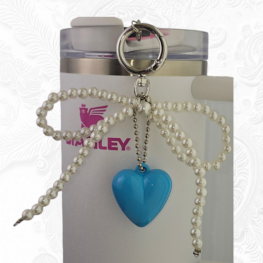 Beaded Ribbon Bow and Blue Heart Tumbler Charms