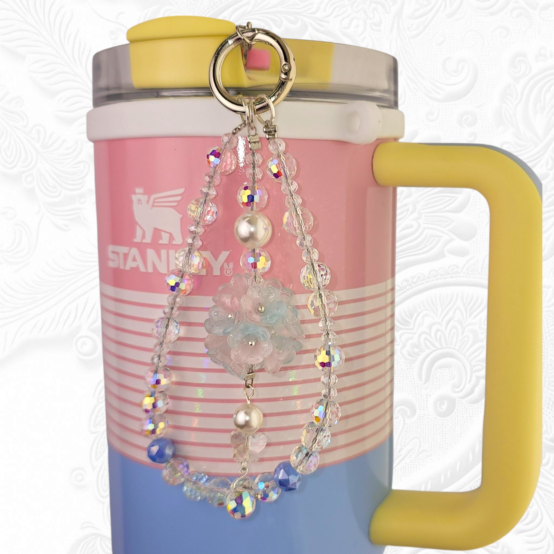 Deluxe Beaded Tumbler Charm Necklace - Pink and Blue