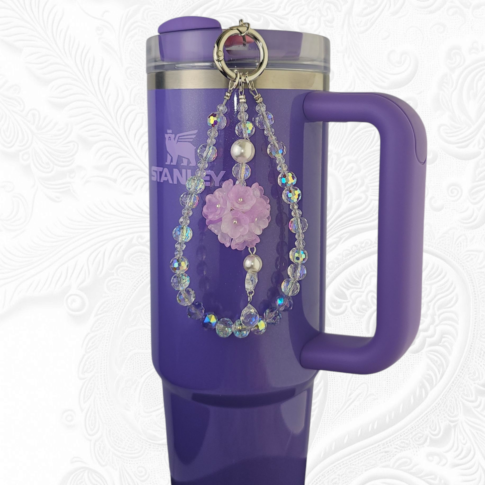 Deluxe Flower Beaded Tumbler Charm  - Purple 