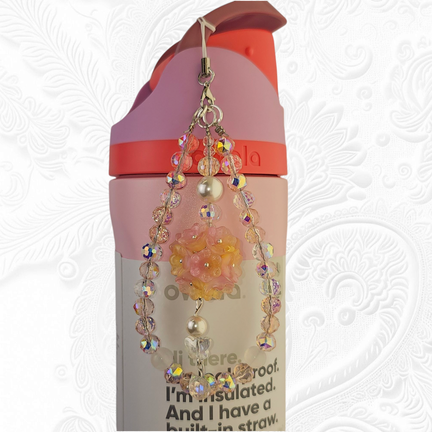 Deluxe Flower Beaded Tumbler Charm Necklace - Pink and Peach