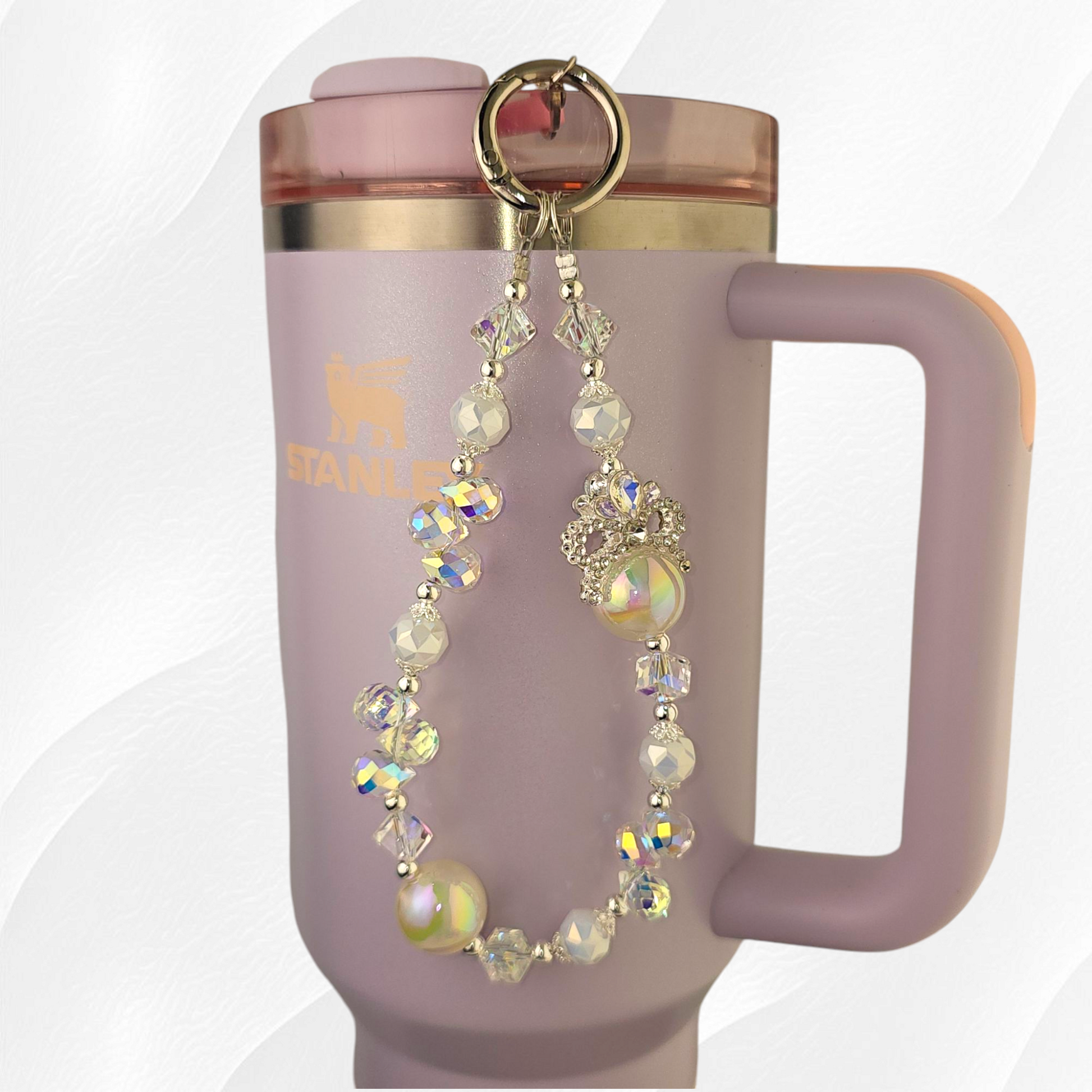 White and silver beaded tumbler charm. 