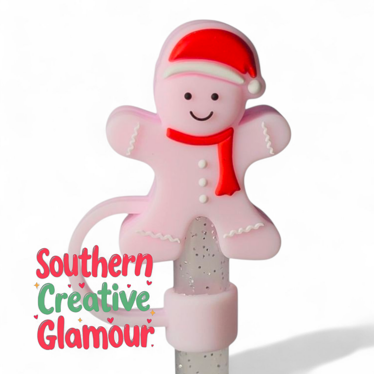 Pink 3D Gingerbread Girl Silicone 10mm Straw Topper 