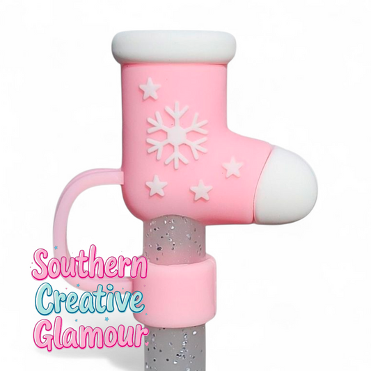 Pink and White Christmas Stocking 10mm Straw Topper by Southern Creative Glamour 