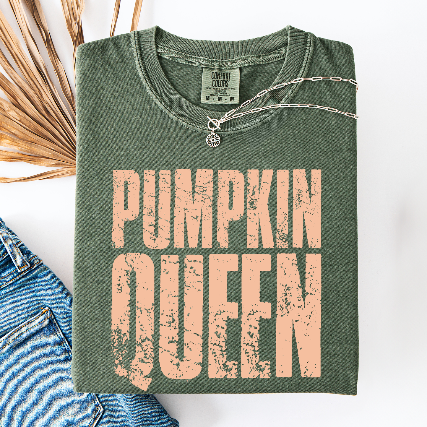 Moss green Pumpkin Queen, Halloween, Autumn, Fall, Comfort Colors T-Shirt