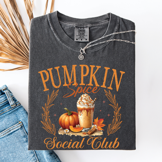 Charcoal Gray Pumpkin Spice Social Club, Autumn, Halloween, Fall, Comfort Colors T-Shirt