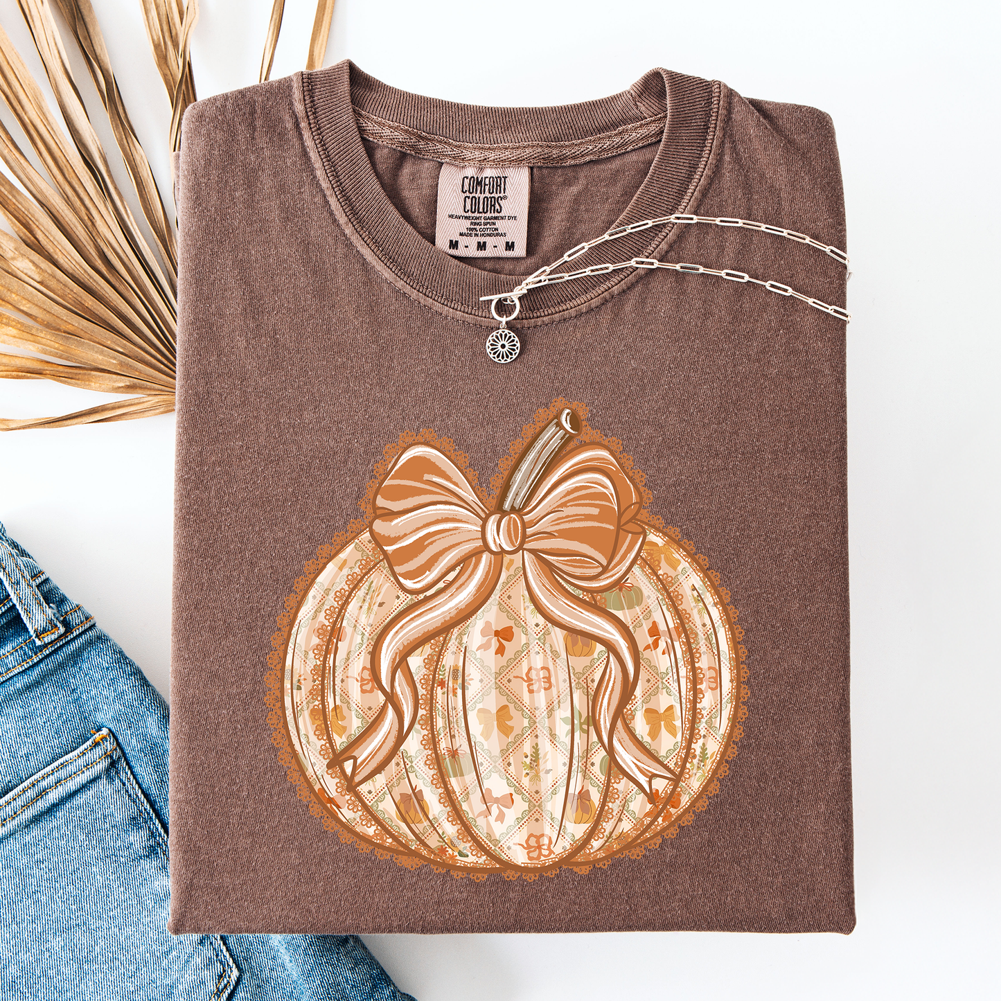 Brown Pumpkin, Faux Lace, Coquette, Pattern, Halloween, Autumn, Fall, Comfort Colors T-Shirt