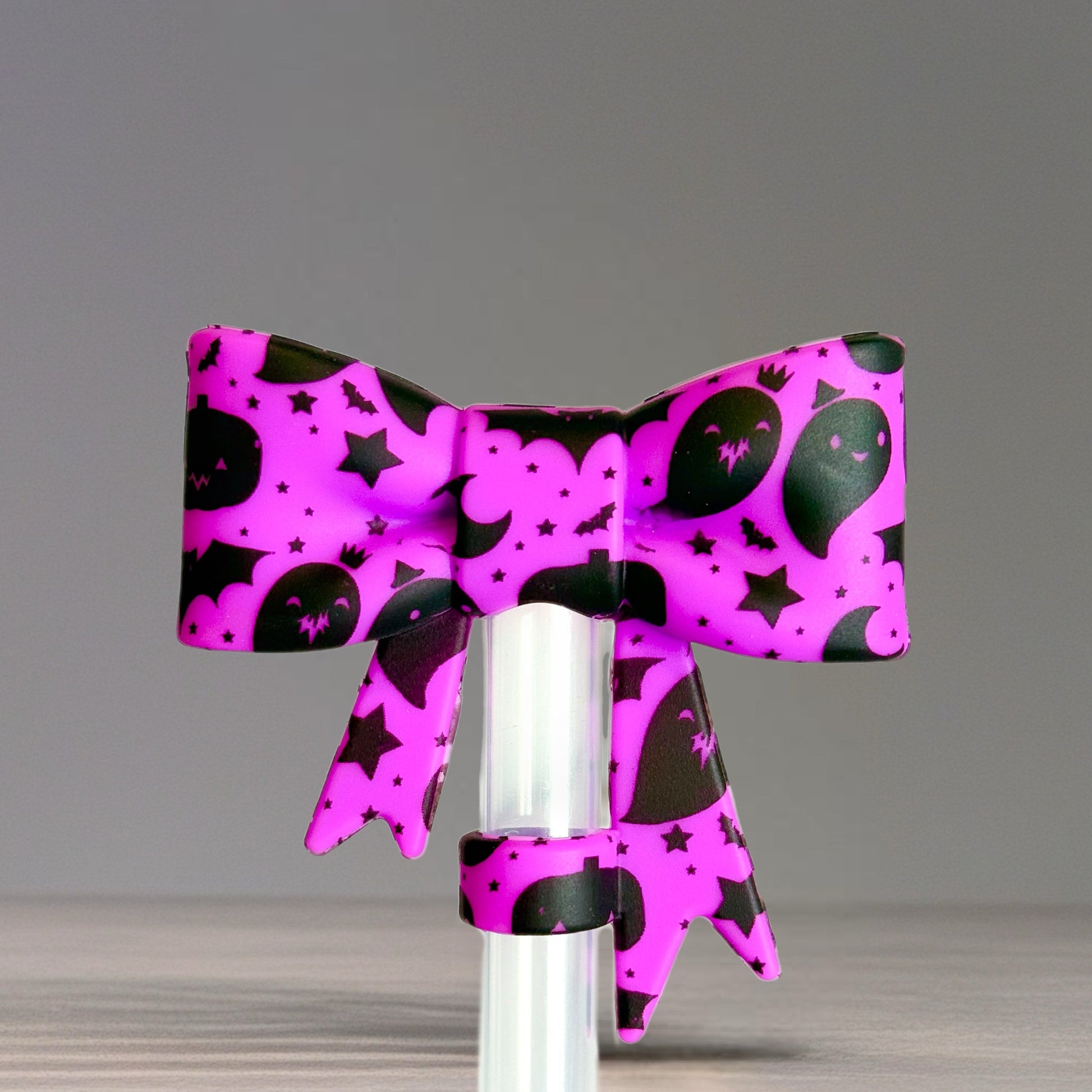 Purple Halloween 3D Bow Straw Topper