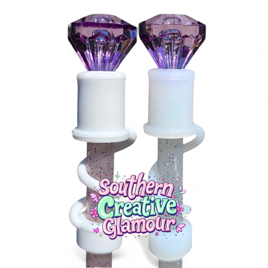 Purple Diamond Silicone 10mm Straw Toppers | Straw Covers by Southern Creative Glamour 
