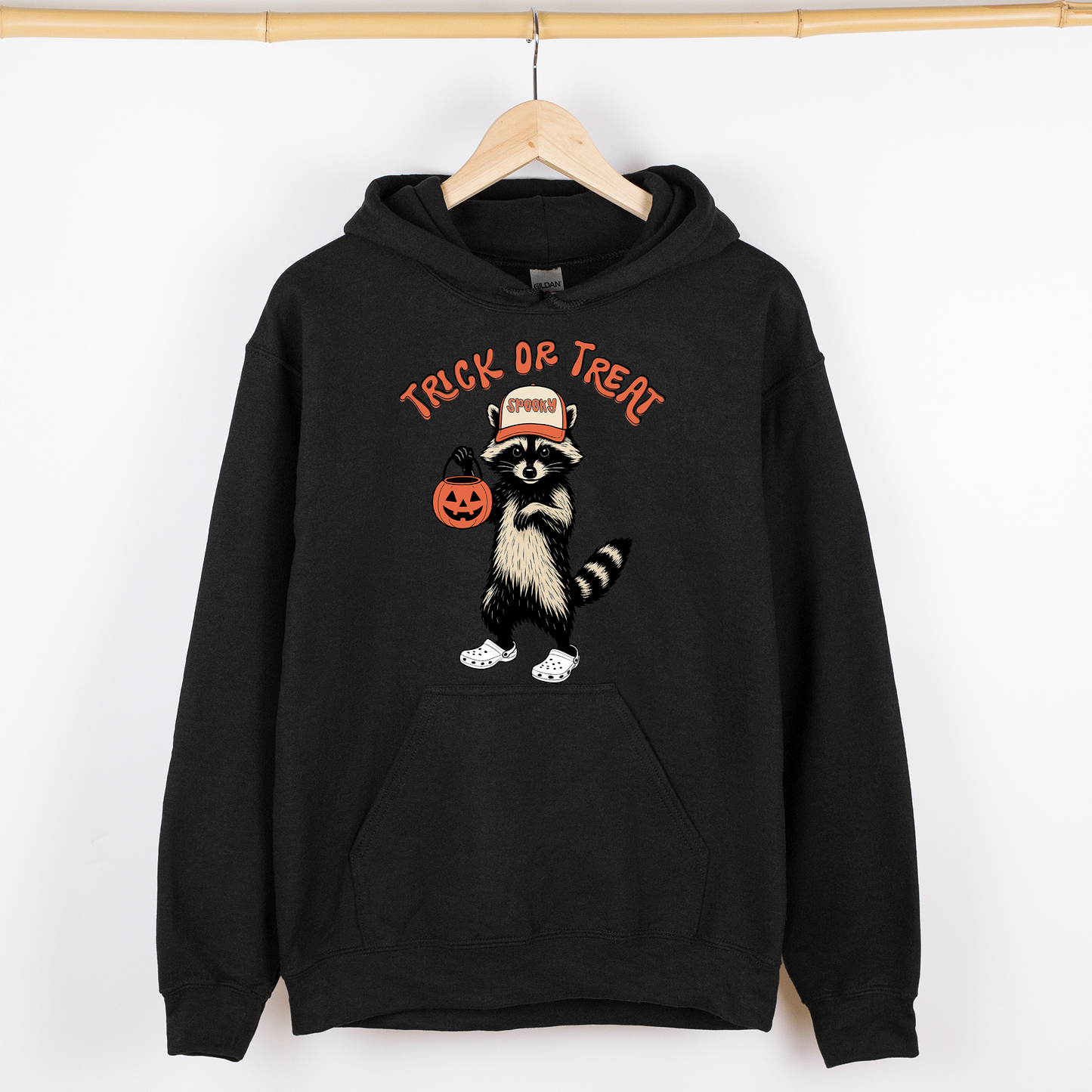 Black Raccoon, Trick or Treat, Cute, Halloween, Spooky, Graphic Hoodie, Hooded Sweatshirt