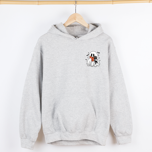 Reading Ghost, Cat, Funny, Halloween, Book, Library, Pocket, Graphic Hoodie, Hooded Sweatshirt