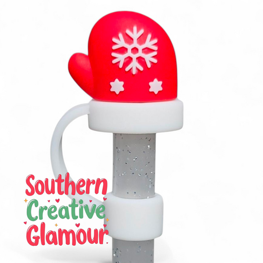Red Christmas Mitten silicone 10mm straw topper by Southern Creative Glamour 