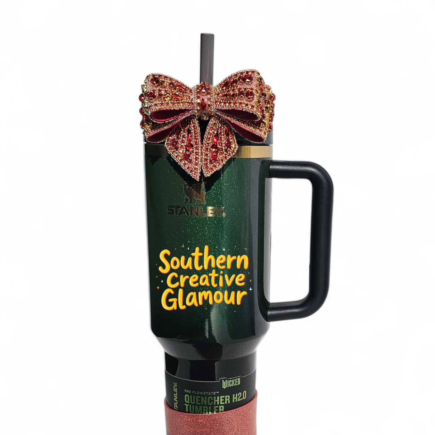 Red & Gold Diamond Bow Tumbler Charm by Southern Creative Glamour 