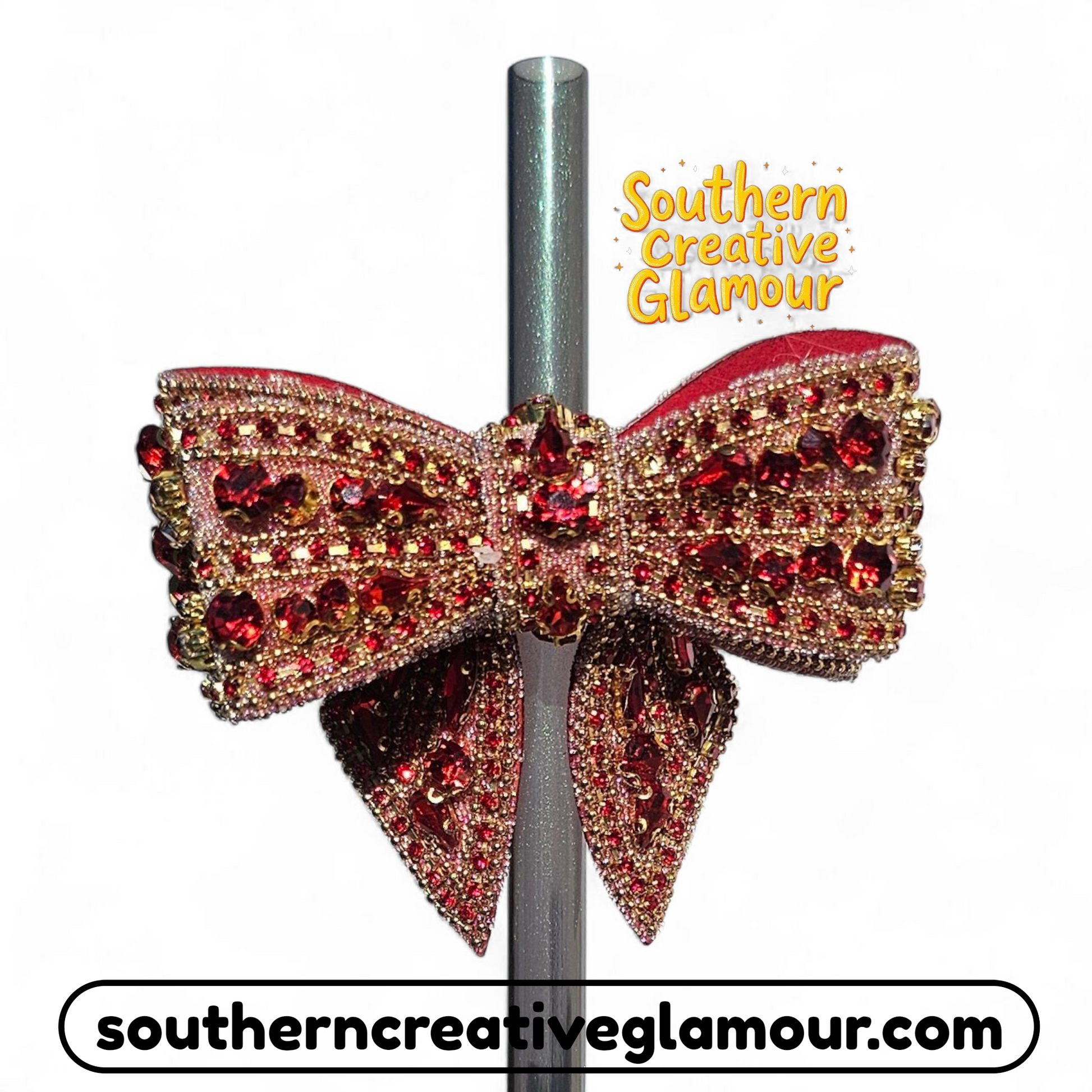 Red & Gold Diamond Bow Tumbler Charm by Southern Creative Glamour 