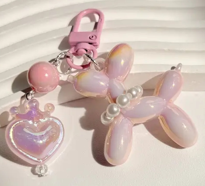 Winter Pink Princess Balloon Dog Charm Pendant 