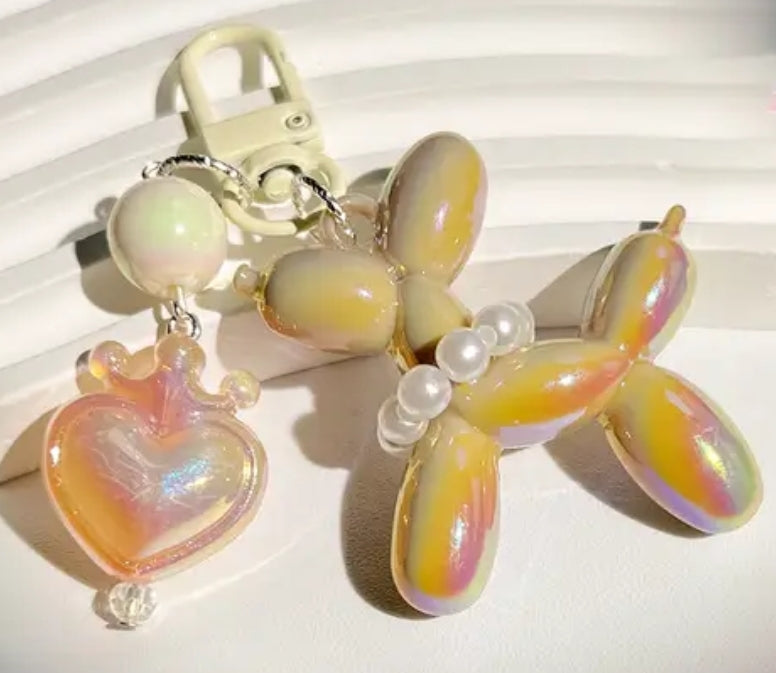 Brown Bronze Balloon Dog and Princess Heart Charm 