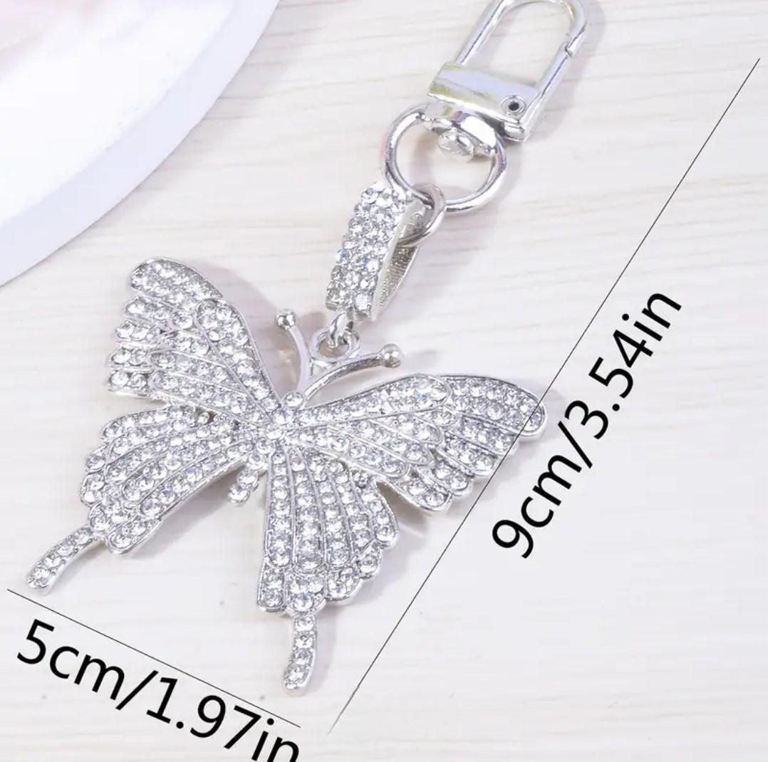 Silver Diamond Rhinestone Butterfly Charm Pendant 