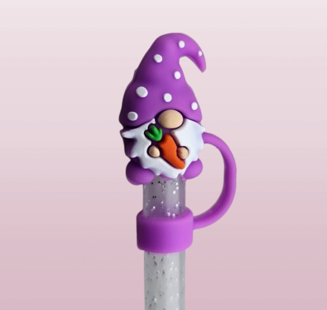 Purple Easter Gnome 3D Silicone Straw Topper  - Straw Cover. Fits 10mm and Stanley Straws. 