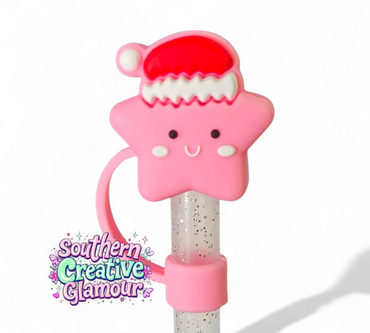 Sizzling Pink Christmas Star Silicone 10mm Straw Topper by Southern Creative Glamour 