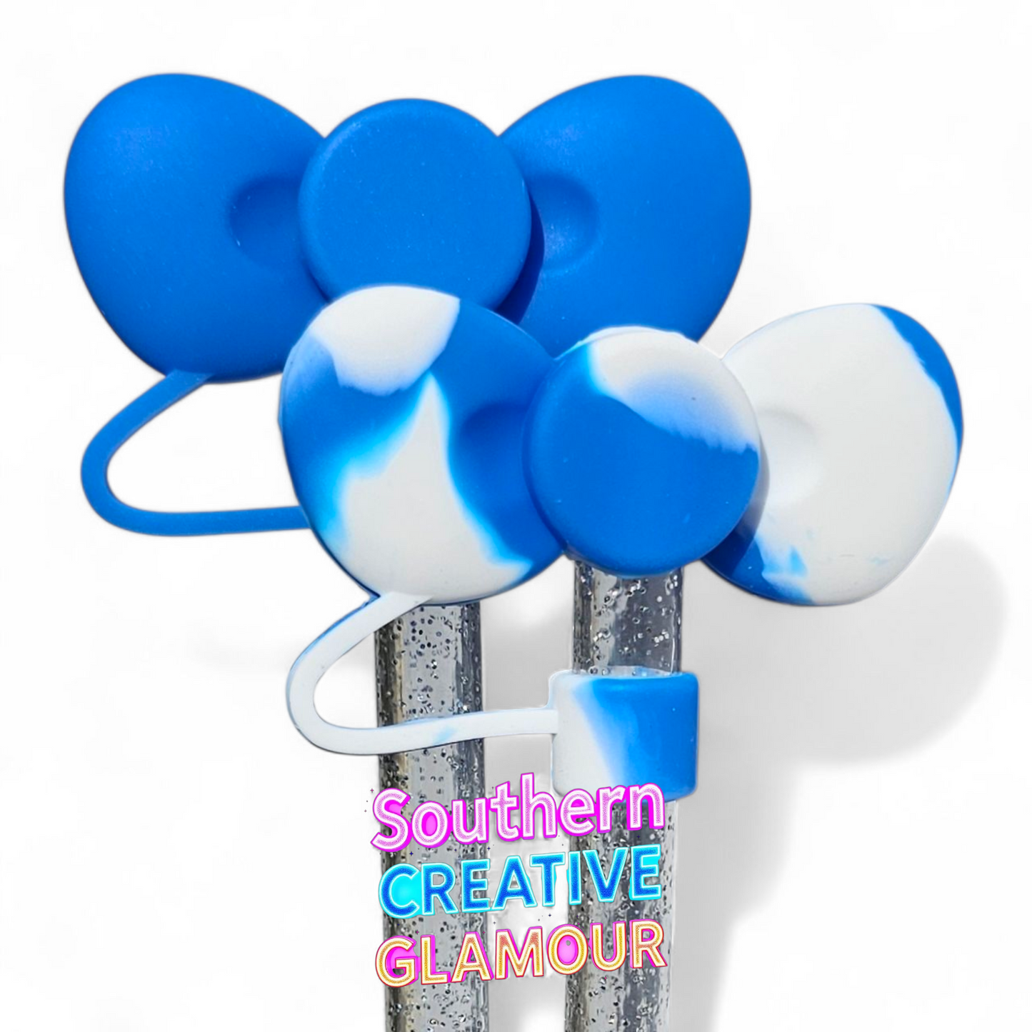 Royal Blue Swirl 3D Bow Silicone 10mm Straw Topper by Southern Creative Glamour 