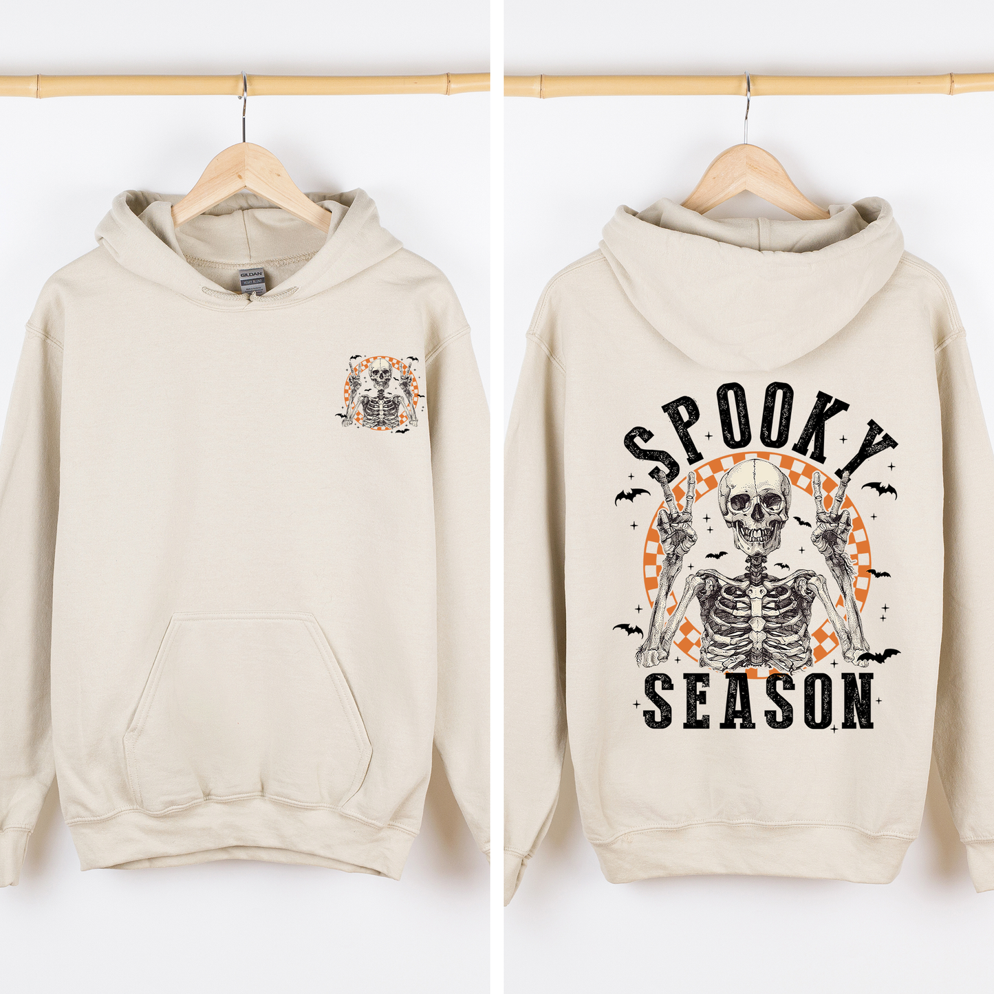 Sand Spooky Season, Front and Back, Skeleton, Halloween, Graphic Hoodie, Hooded Sweatshirt