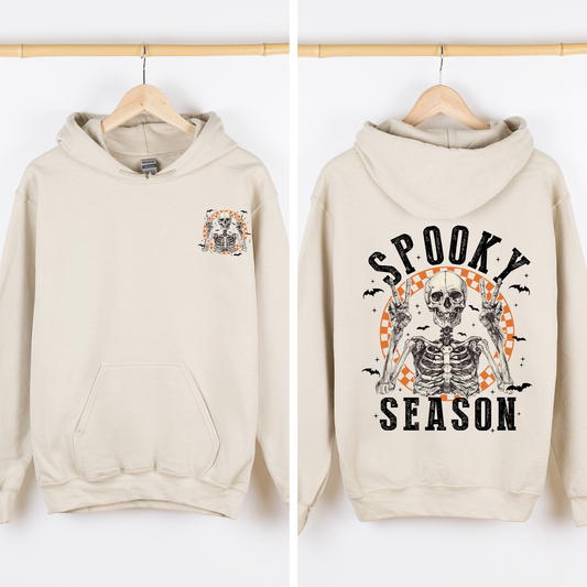 Sand Spooky Season, Front and Back, Skeleton, Halloween, Graphic Hoodie, Hooded Sweatshirt