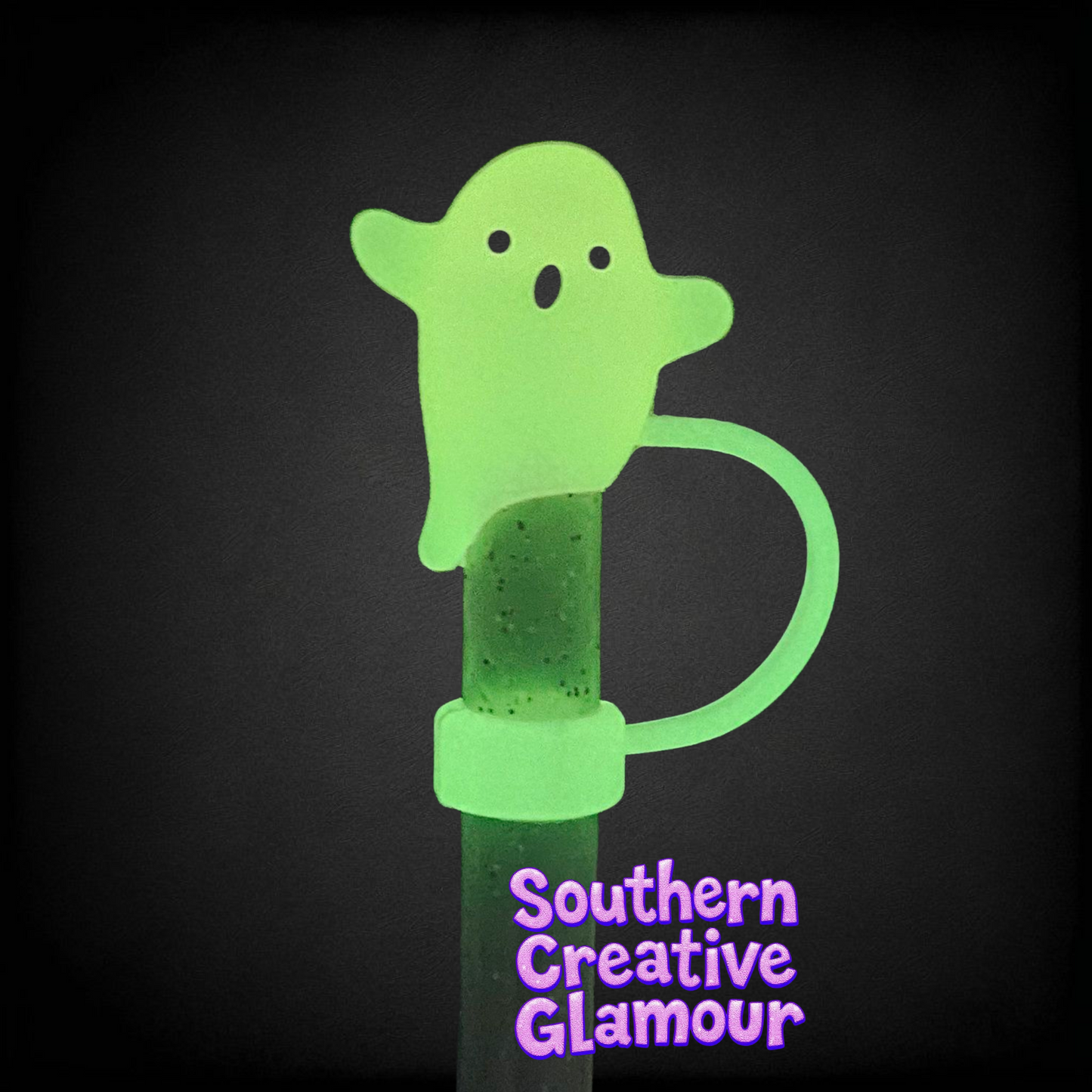 Pink Glow In The Dark Ghost 10mm Straw Topper by Southern Creative Glamour 