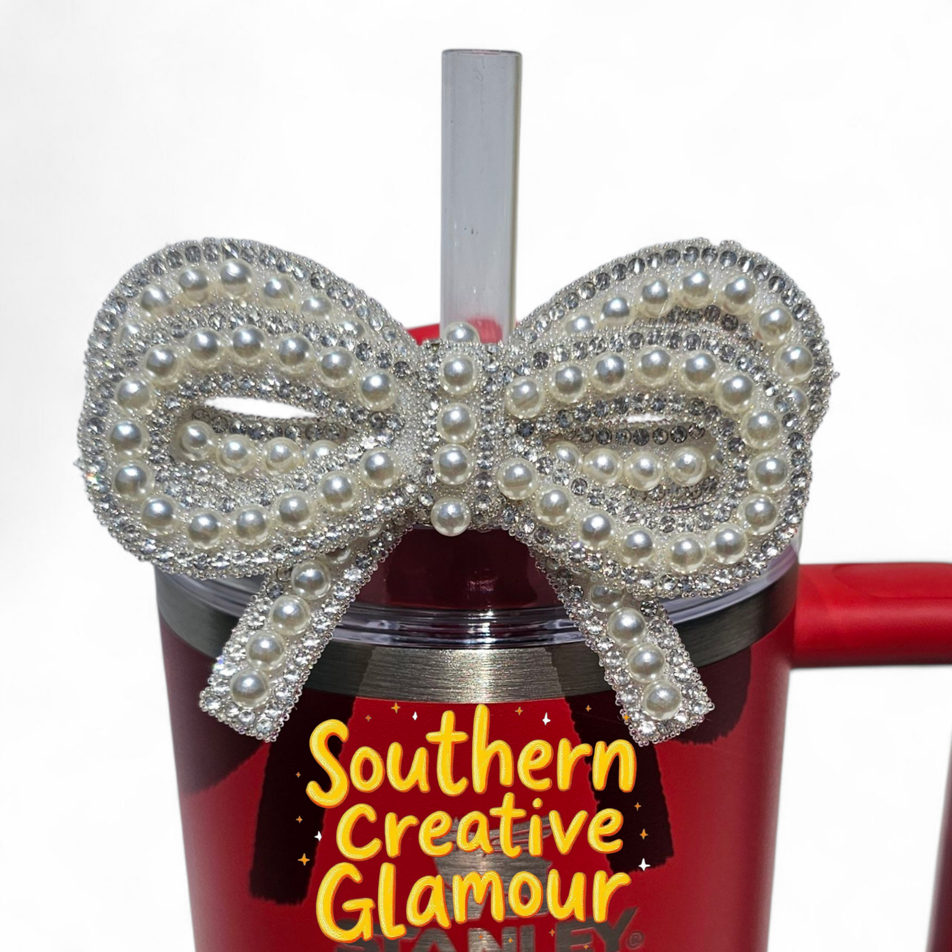 Pearlescent Pearl Beaded Bow Tumbler Charm by Southern Creative Glamour 