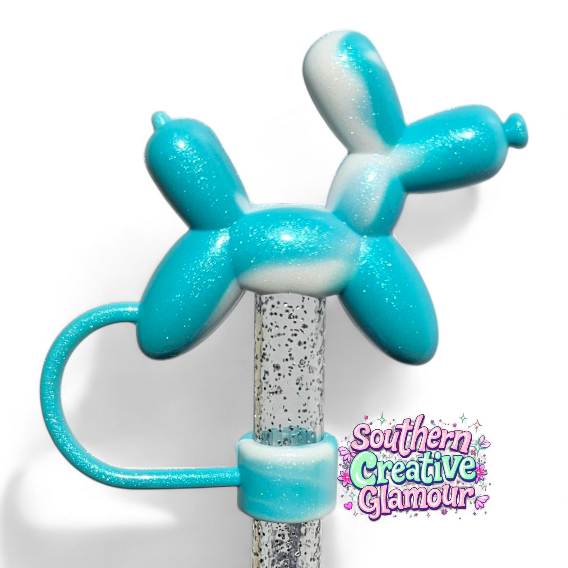 Tiffany Shimmer Balloon Dog 10mm Straw Topper by Southern Creative Glamour 